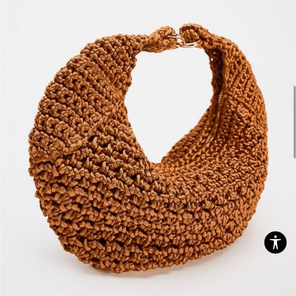 Zara NWT woven crochet detail multiway gold chain purse handbag shoulder bag - Picture 6 of 8